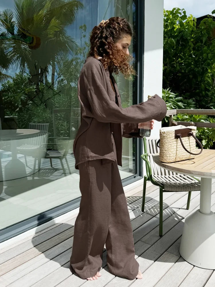 Cotton Linen Shirt Pants Set – Women’s Casual Loose Fit Suit Anitrendy UK Spring 2025