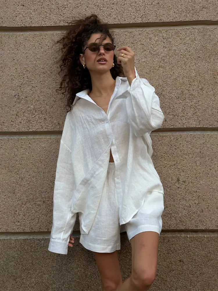 Cotton Linen Shirt Pants Set – Women’s Casual Loose Fit Suit Anitrendy UK Spring 2025