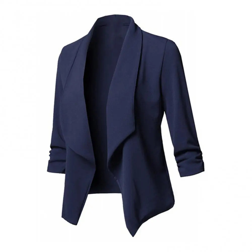 Oversize Cardigan Open Front – Solid Color Long Sleeve Slim Fit Office Lady Coat, S to 5XL