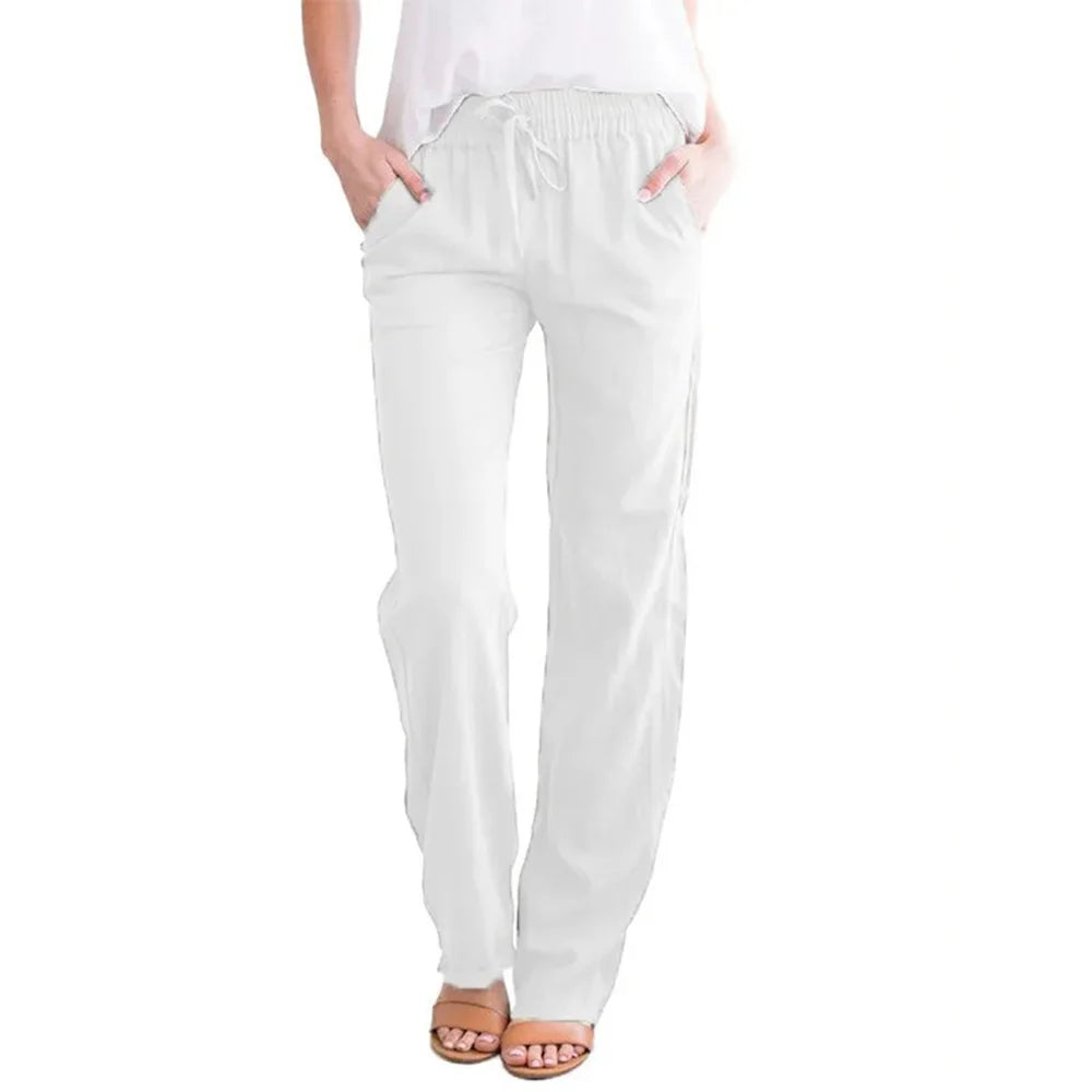 Cotton Linen Drawstring Pants – Women’s Loose Fit Elastic Waist Casual Trousers UK