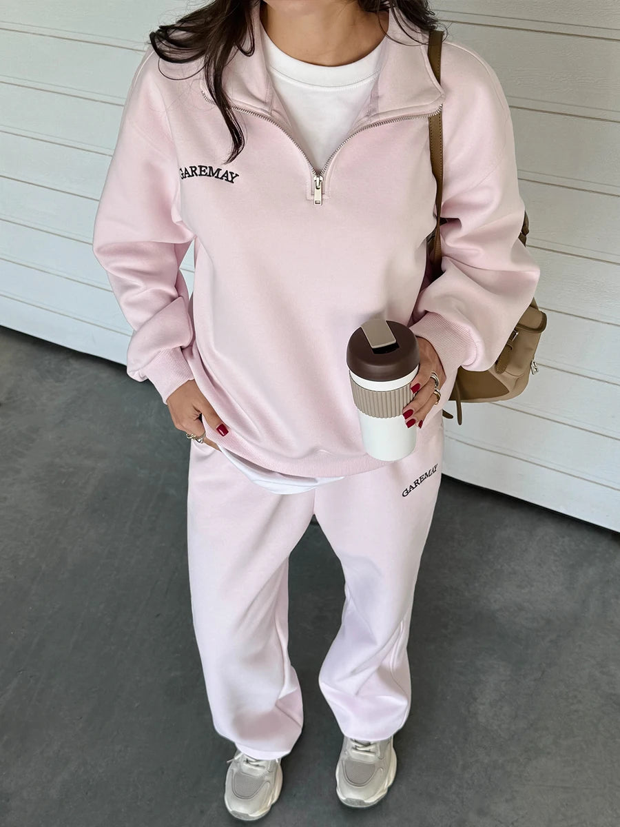 Spring Tracksuit Set for Women – GareMay Cotton Zipper Oversize Two Piece Suit, Casual UK Style