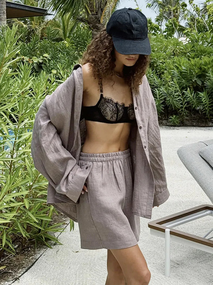Cotton Linen Shirt Pants Set – Women’s Casual Loose Fit Suit Anitrendy UK Spring 2025