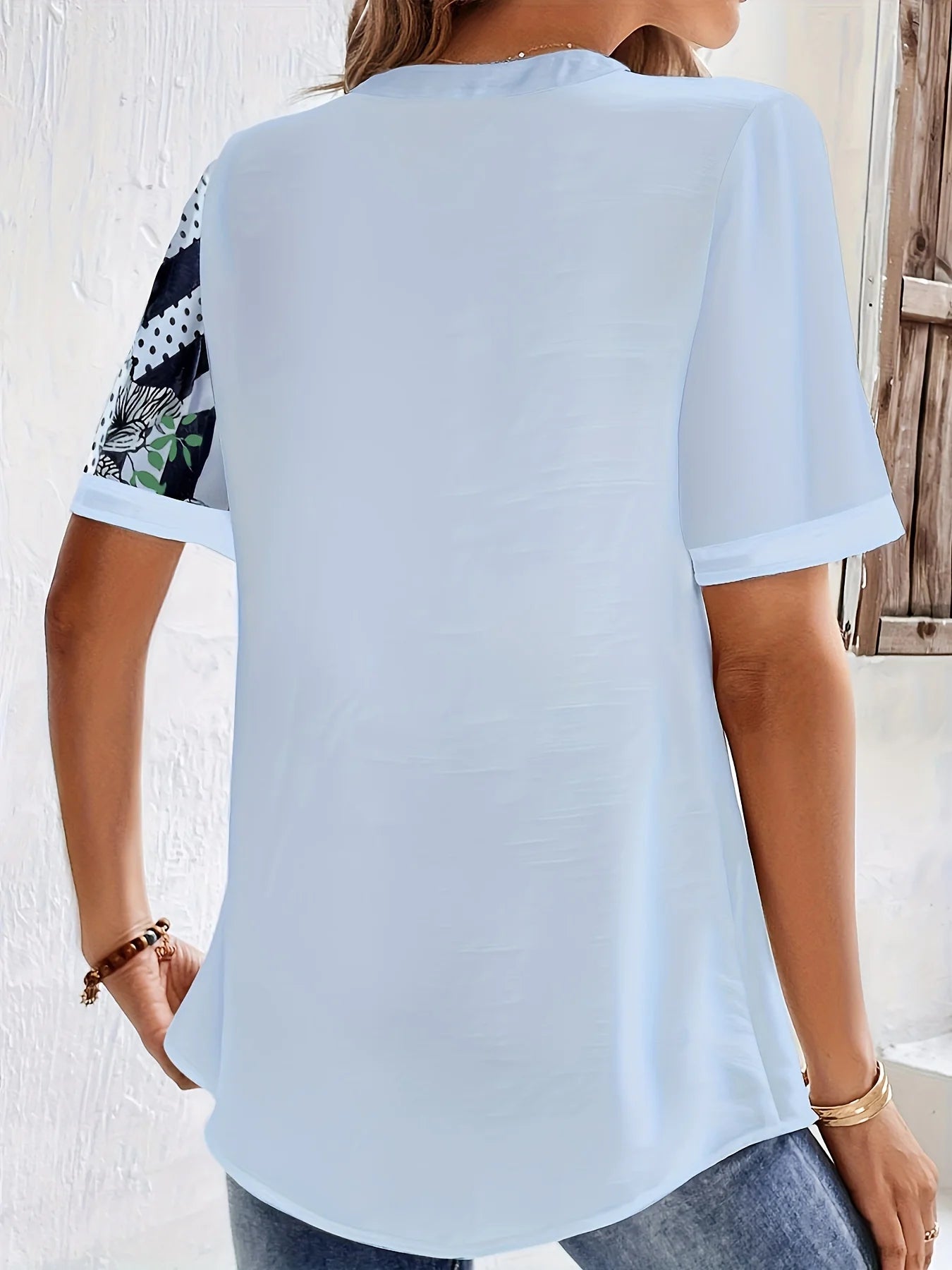 Plus Size Striped Floral Print Blouse – Women’s Casual V-Neck Half Sleeve Top UK