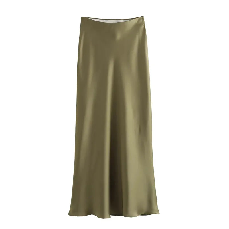 Satin High Waist Midi Skirt for Women – TRAF Elegant Summer Office Lady Skirt, Black & More Colours