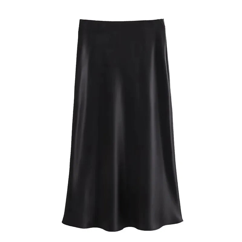 Satin High Waist Midi Skirt for Women – TRAF Elegant Summer Office Lady Skirt, Black & More Colours