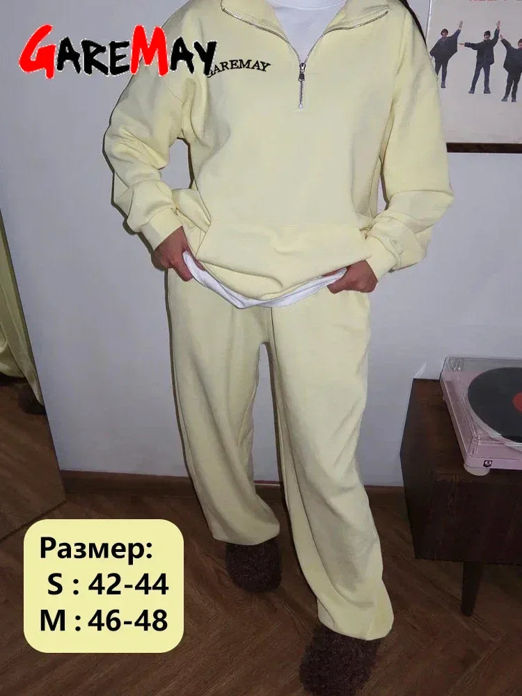Spring Tracksuit Set for Women – GareMay Cotton Zipper Oversize Two Piece Suit, Casual UK Style