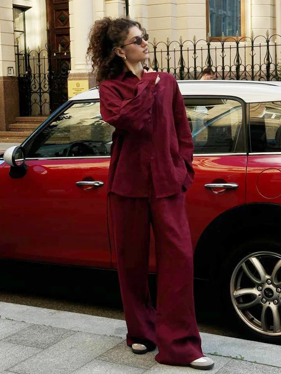 Cotton Linen Shirt Pants Set – Women’s Casual Loose Fit Suit Anitrendy UK Spring 2025