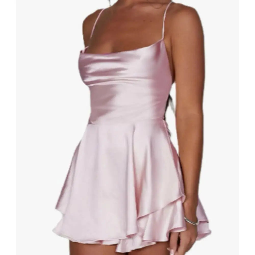 Summer New Popular European and American Style Sexy Slimming Show Solid Color Slimming Dress Short Women's