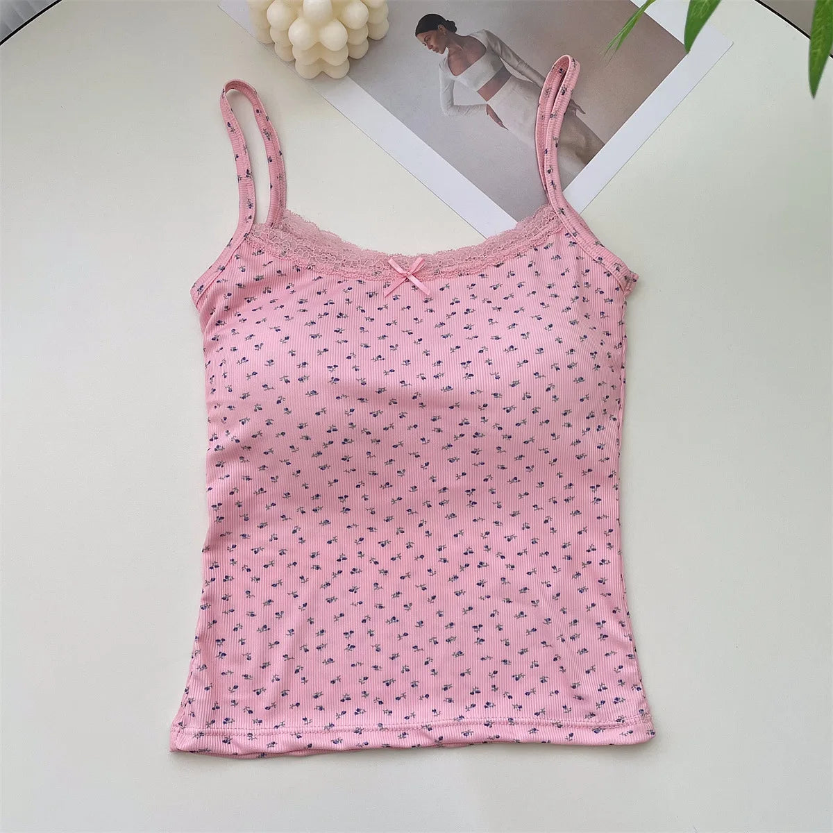 Summer Print Crop Tops for Women – Bow Lace Camisole, Sexy Backless Tank Top Y2K Streetwear