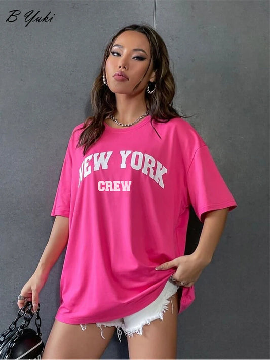 Plus Size Cotton Letter Print T-shirt – Blessyuki Women’s Casual Summer O-Neck Tee UK