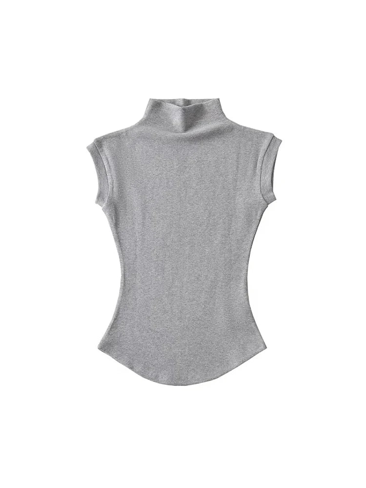 Women’s Sleeveless Turtleneck Top – Slim Fit Stretch Summer Pullover Tee UK
