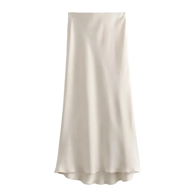 Satin High Waist Midi Skirt for Women – TRAF Elegant Summer Office Lady Skirt, Black & More Colours