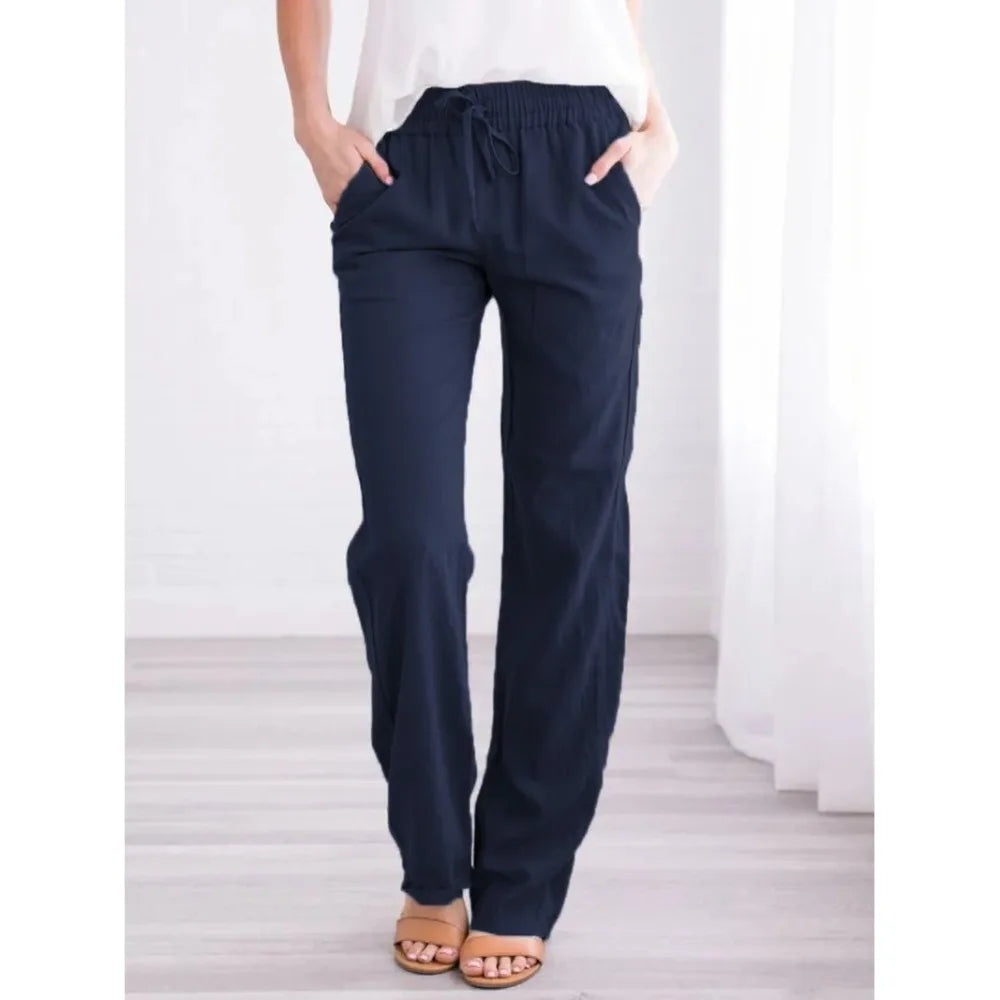 Cotton Linen Drawstring Pants – Women’s Loose Fit Elastic Waist Casual Trousers UK