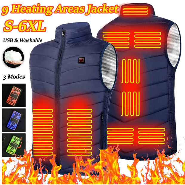 Electric Heated Jackets Men Women 9 Heated Vest Zones Sportswear Heated Coat Graphene Heat Coat USB Heating Jacket For Camping