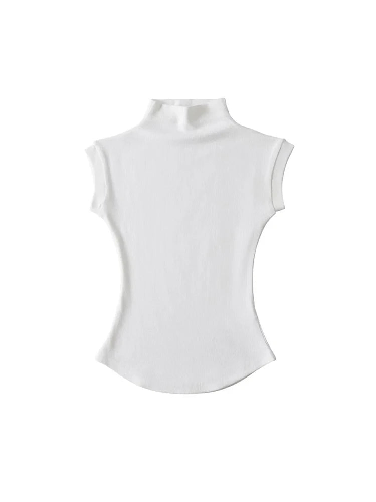 Women’s Sleeveless Turtleneck Top – Slim Fit Stretch Summer Pullover Tee UK