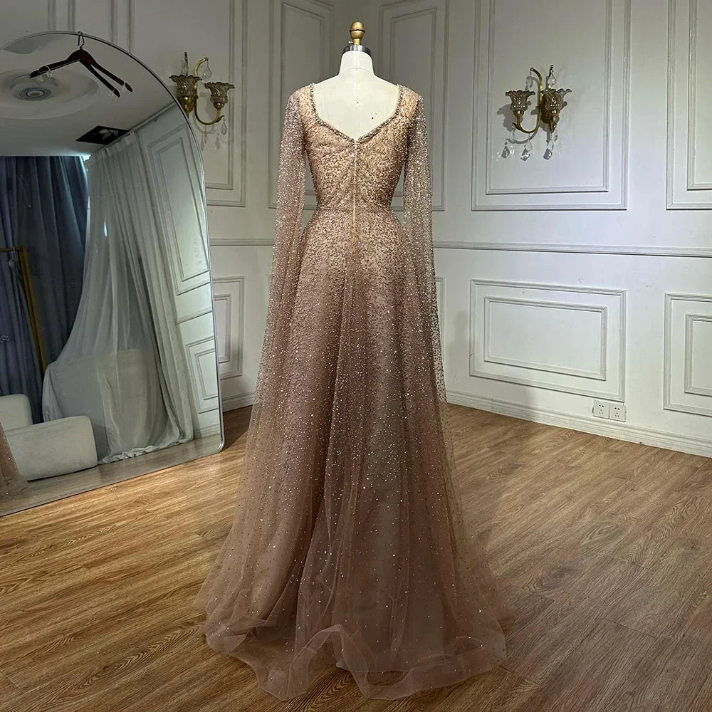 SERENE HILL Customized Arabic Purple Luxury Beaded A-Line Evening Dress 2025 Cape Sleeves Women Wedding Party Gown CLA72147A