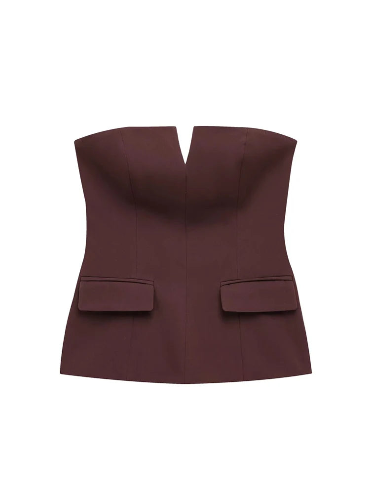 Strapless Crop Top – Anitrendy Solid Tube Top for Women, Office Lady Spring Summer Sleeveless Tee, UK Trend Street Style