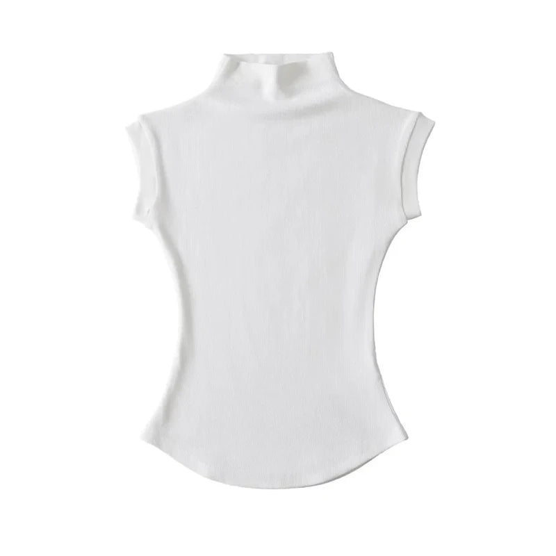 Women’s Sleeveless Turtleneck Top – Slim Fit Stretch Summer Pullover Tee UK
