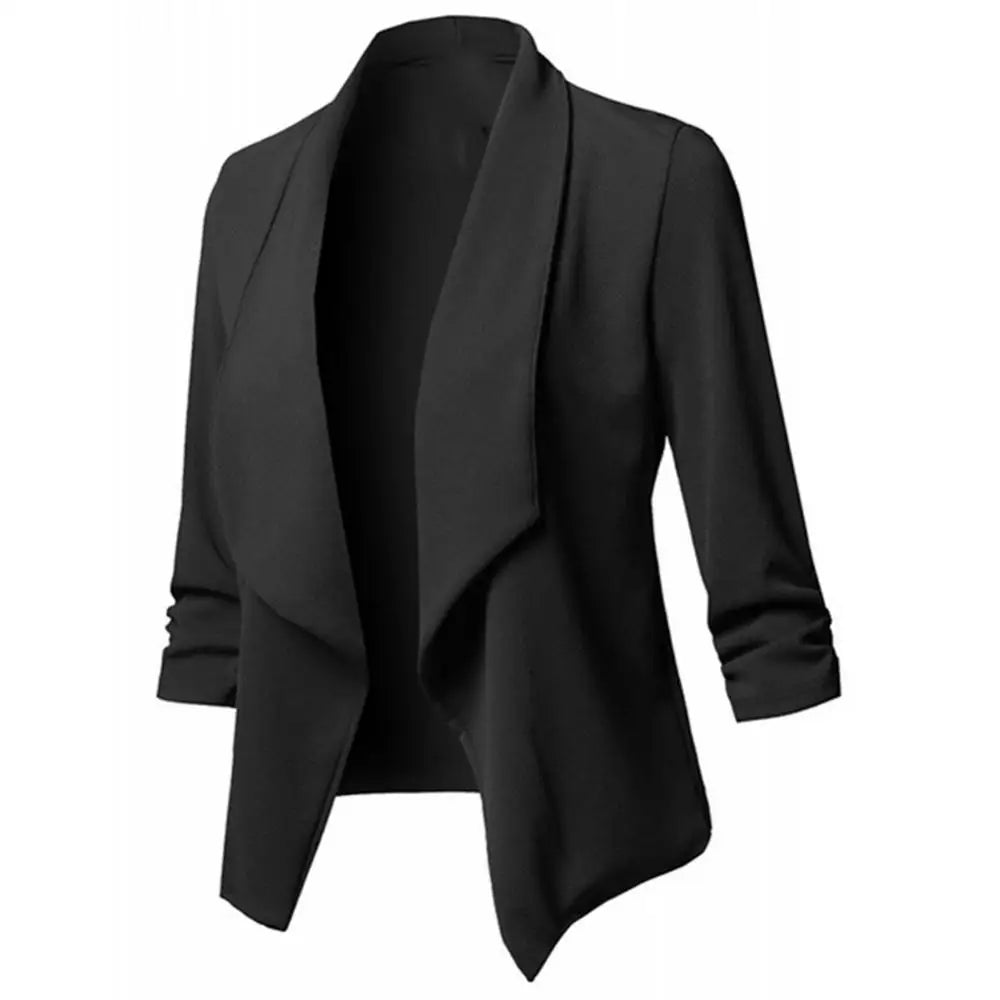 Oversize Cardigan Open Front – Solid Color Long Sleeve Slim Fit Office Lady Coat, S to 5XL
