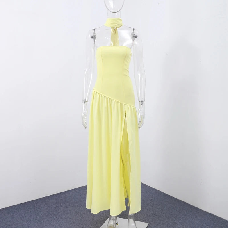 Fashion Patchwork Split Strapless Dress Women's Elegant Sleeveless Backless Long Dress 2025 Summer New Lady Evening Party Robes