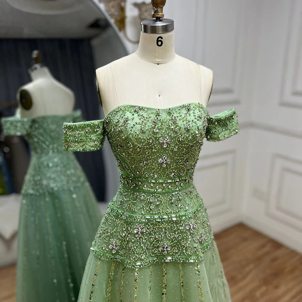 Serene Hill 2025 Off The Shoulder A-Line Caramel Beaded  Evening Dress for  Occasion Saudi LA72709 Customized